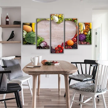 

5 Panels Realist Modular Pictures For Kitchen Room Wall Posters And Prints Creative Love Vegetables Wall Art Canvas Prints Decor