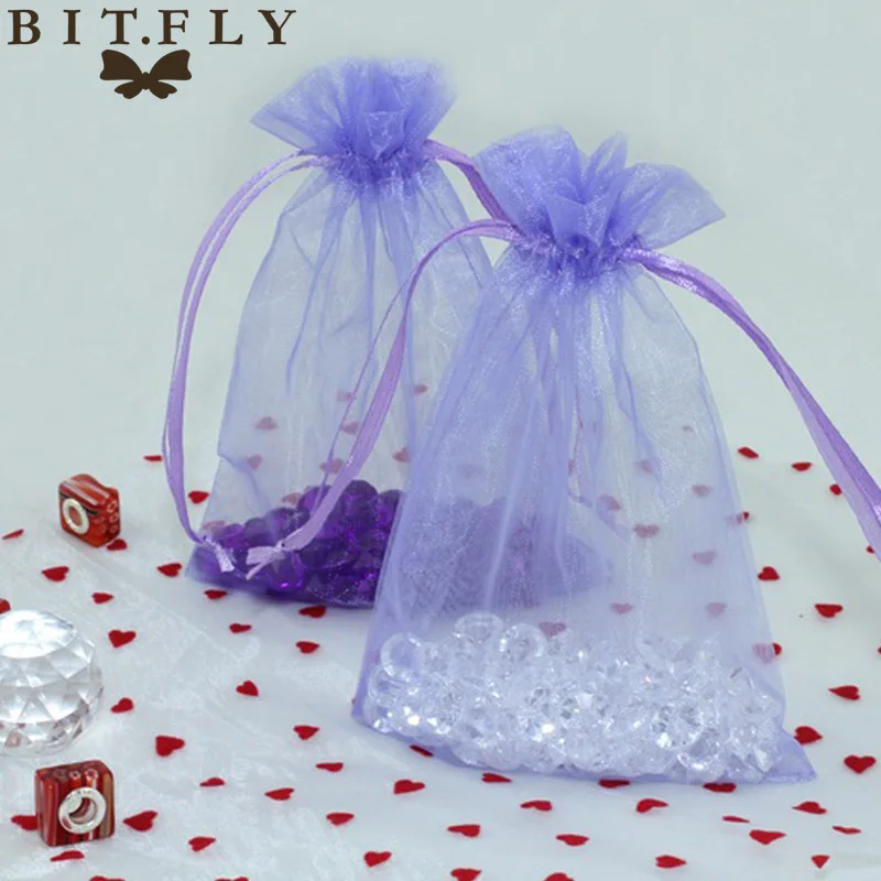 100 шт./партия, темно-зеленый из органзы, 7x9 см, рождественские и свадебные подарочные сумки, ювелирные сумки, подарочные упаковочные пакеты - Цвет: Lavender