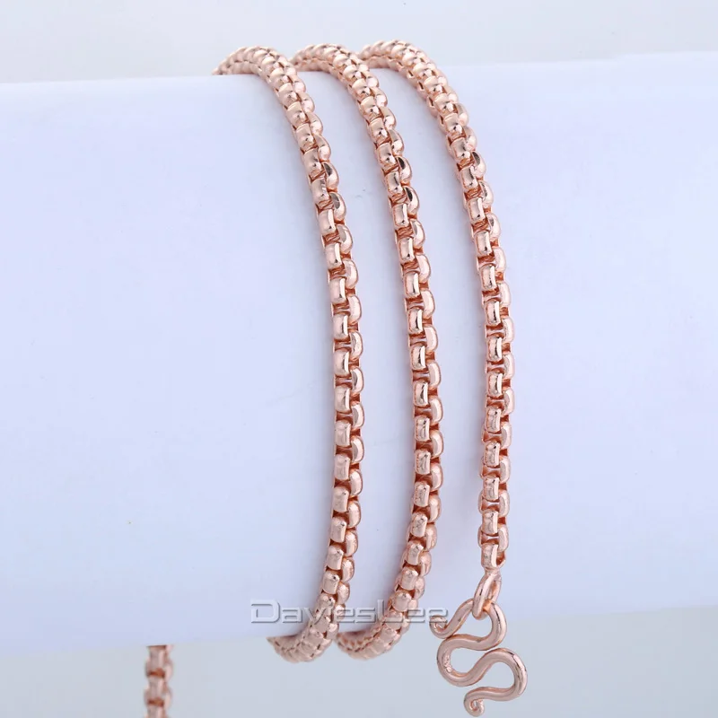 2mm Round Box Link Rose Gold Filled Mens Chain Womens Necklace Bulk sale Jewelry 62.9cm LGN227 ...