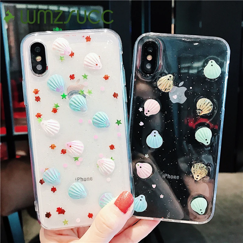 WMZSUCC Vintage Seashells Glitter Transparent Soft Fitted Case for iPhone X 8 8Plus 7 6 6s Plus Drop Shipping |