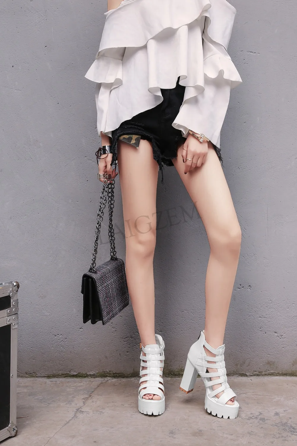 LAIGZEM FASHION Women Sandals Chunky Heels Sandals Straps Back Zipper Faux Leather Ladies Shoes Summer Woman Big Size 33-45 (5)