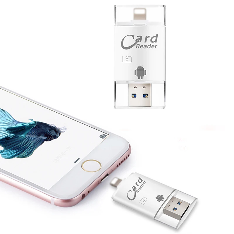 3 в 1 8Pin/Micro-USB/Usb 2,0 Устройство чтения карт памяти Sd Otg Micro-Sd/Sdxc/Sdhc Tf для Ios Iphone Android