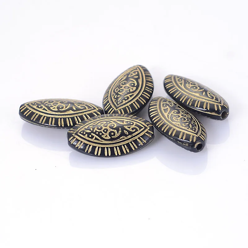 

100 Pcs/Lot Retro Vintage Patterned Flat Oval Antique Design Spacer Loose Beads For Diy Handmade Jewelry Making Findings