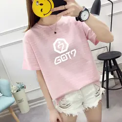 GOT7 Женская футболка толстовка 2019 Летняя Повседневная футболка в полоску с буквенным принтом Топы Harajuku o-образным вырезом с коротким