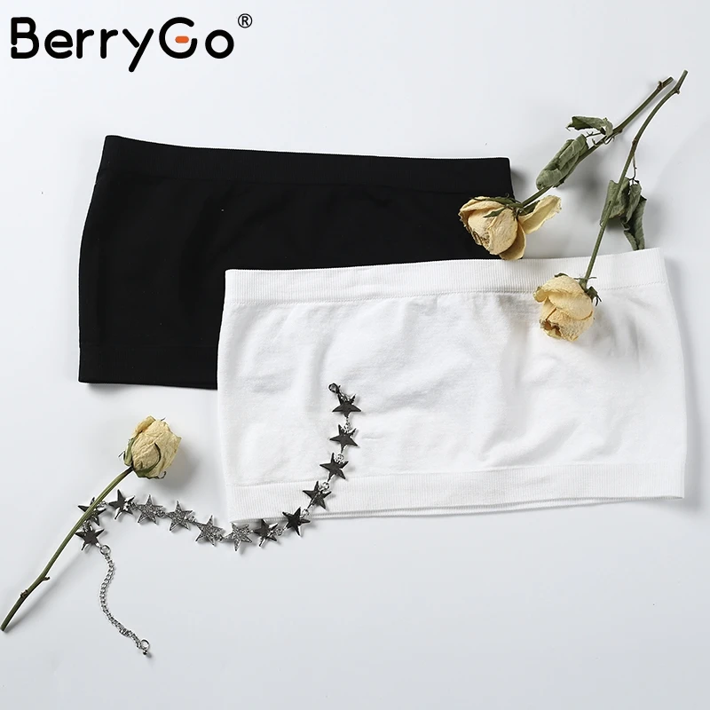 

BerryGo All-match Seamless bandeau tops 2018 summer Wirefree unpadded bras for women Elastic tube top Soft Strapless crop tops