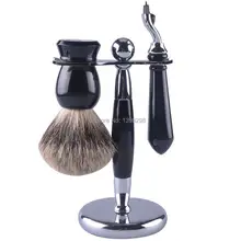 CSB Парикмахерская щетка для бритья из барсука+ черная акриловая подставка+ набор бритв с тройным Лезвием