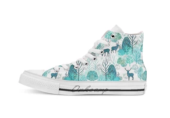 

Emerald forest deer on white Novelty Design breathable casual High Top lace-up Canvas shoes sneakers