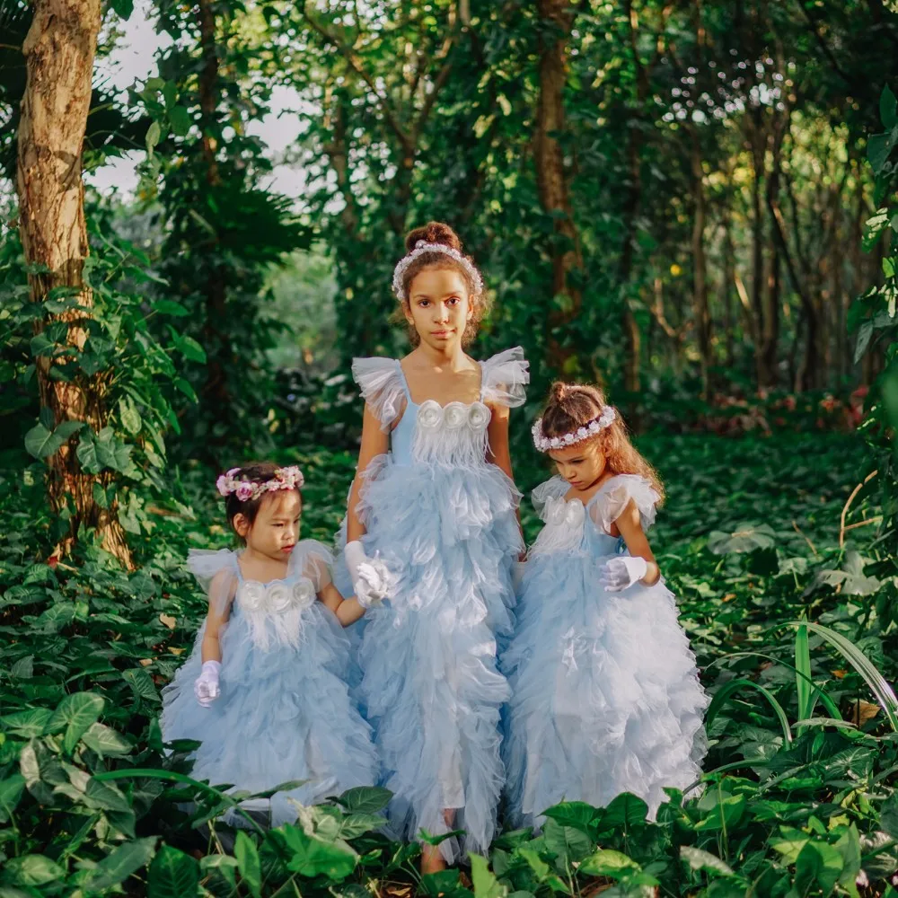 Платья для девочек с цветочным рисунком бальное платье для девочек на свадьбу мягкое фатиновое платье с оборками с перьями и цветами ручной работы для особых случаев