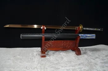 

Handmade 1095 high carbon Steel Gold Samurai Ninja Straight Sword Katana Full tang Sharp Edge & Gift