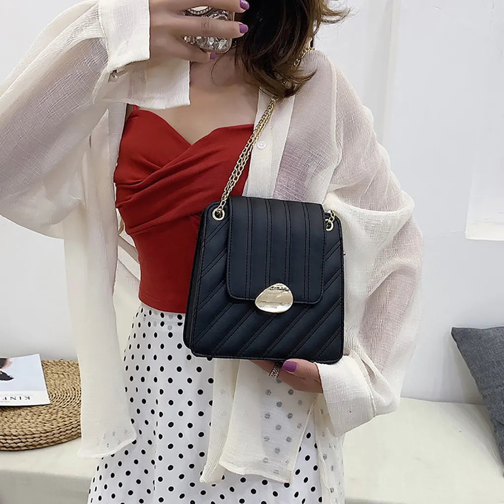 

Summer Joker White One Shoulder Bags Casual Fashion Slung Lock Chain Small Square Bag Women Quality PU Coin Phone Messenger Bag