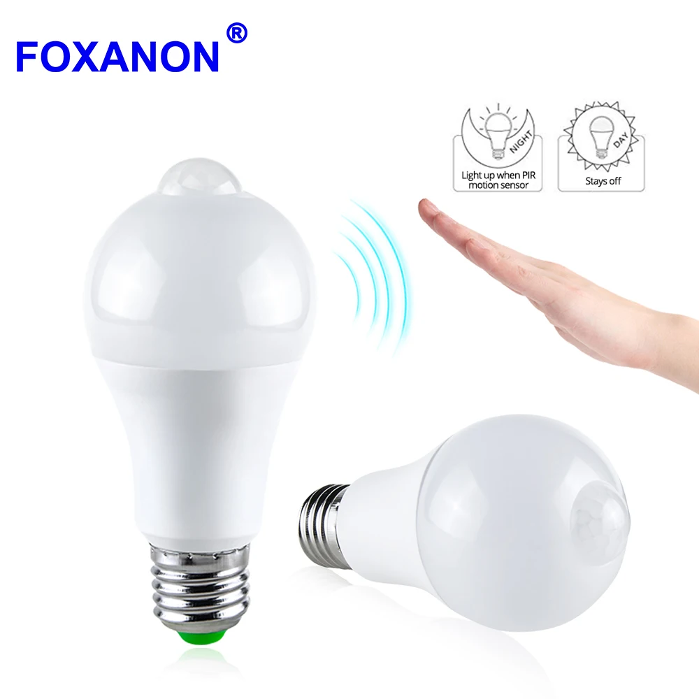 Foxanon движения Сенсор Ночной свет Авто Смарт-лампа радар Сенсор светодиодный светильник E27 12 Вт, 18 Вт, светодиодный Светодиодная лампа для дома Спальня украшения