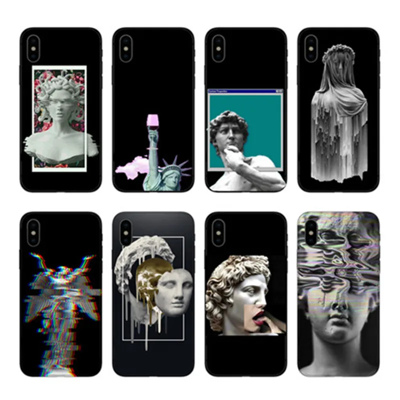 

Roman statue glitch art Medusa Vaporwave Phone Cover For Iphone 4 5S SE 6 6s 7 8 Plus XS XR MAX Funda Coque Case Suave silicone