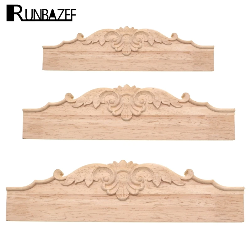 RUNBAZEF Woodcarving Applique Furniture Fittings TV Bathroom Cabinet Tooth Board Solid Wood Baffle Carved Skirt Home Decor Craft