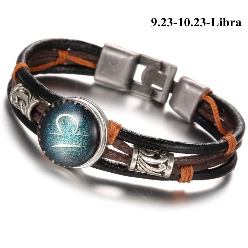 

Snap Zodiac Bracelet 12 Constellations Bracelets Horoscope Punk Leather Snap Button Bracelet for Snap Buttons Dropshipping