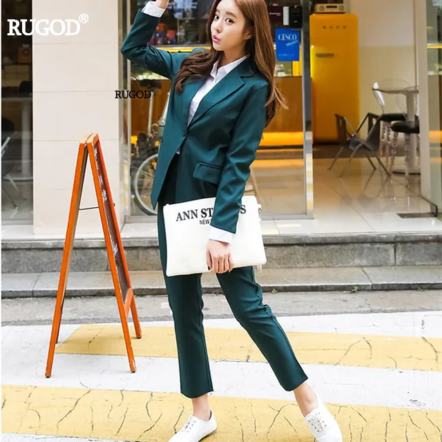 Rugod Women Blazer +Trousers Suit 2018 Autumn Casual Elegant Ladies Trouser Suits Striped Formal Pant Suits Women business Suits