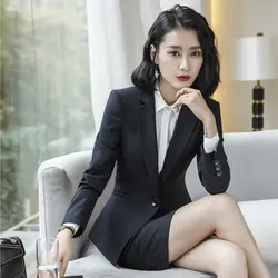 Высокое качество ткань модные черные с длинным рукавом повседневное пиджаки для женщин и куртки пальто Единые Стили для бизнес