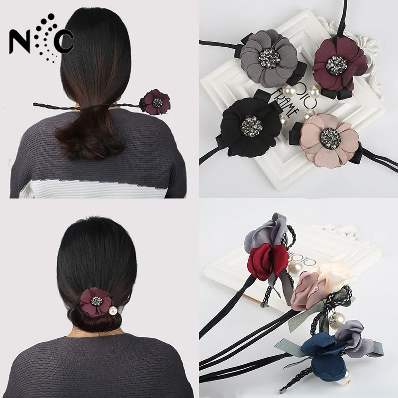 

High Quality 1pc Colorful Cloth Art Flower Women Magic Fashion Hairbead Bun Hair Clip Girls Hair Accessories Hair Styling Tools