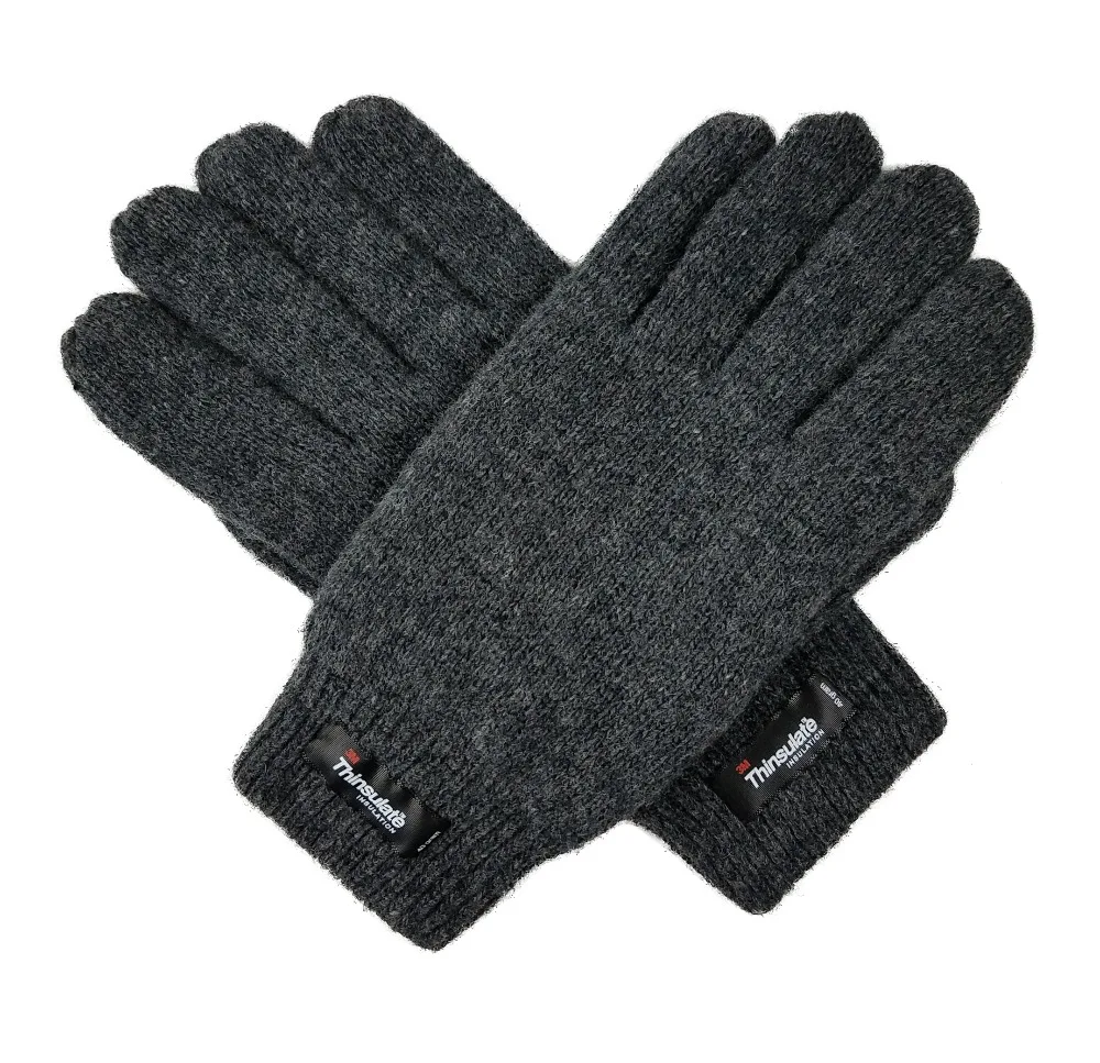 Мужские вязаные перчатки из чистой шерсти с подкладкой Thinsulate и эластичными манжетами