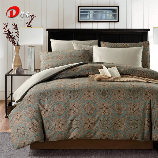 Luxury Satin Bed Linen Egyptian Cotton Bedding Set King Queen Size Luxury Satin Bed Linen Egyptian Cotton Bedding Set King Queen Size High Quality Geometry Brown