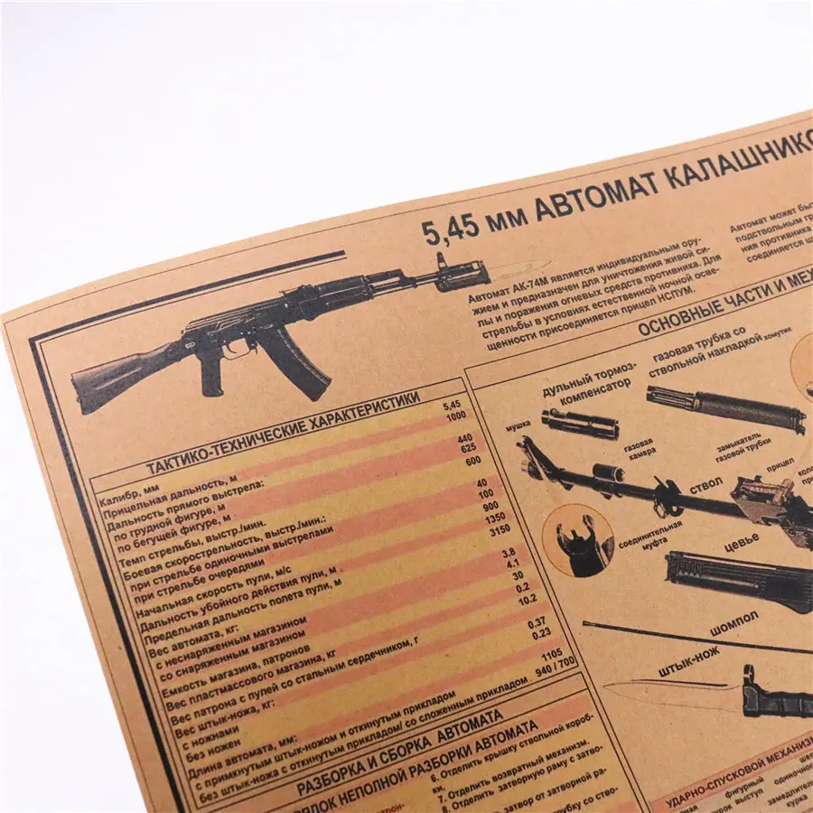 AK74 ружья диаграмма демонтаж плакат винтажный крафт-бумага плакат настенный стикер Коллекция баров кухонные чертежи Плакат 42x30 см