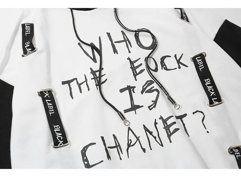 Aolamegs T Shirt Men Block Ribbon Hooded Men's Tee Shirts Short Sleeve T Shirt Fashion High Street Tees Hip Hop Streetwear (7)