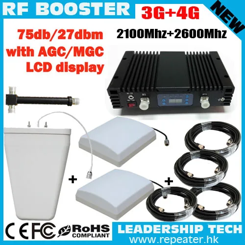 

Work 600m2 70db AGC MGC LCD Display WCDMA 2100MHz 4G LTE 2600MHz Cell Phone Signal Booster 3G 4G Dual Band Mobile Phone Repeater