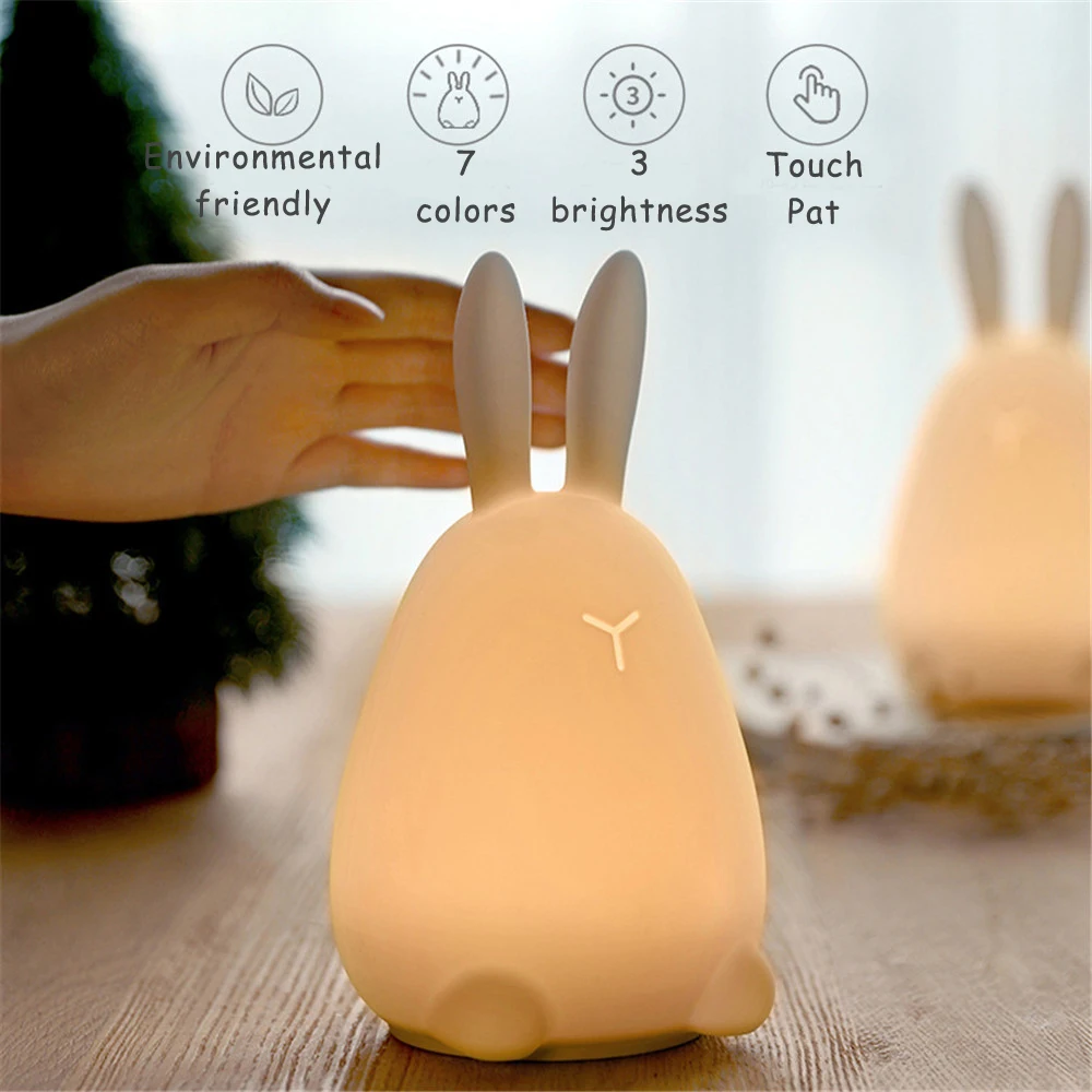 

Cute Rabbit Sleeping Lamp USB Led Night Light Touch Cartoon Bed Lamp Soft Baby Kids Room Decoration Toys Luminaria Children Gift