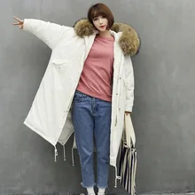 Большой воротник из меха енота и собаки, свободный крой, утолщенные зимние пуховые пальто, женские длинные стильные пуховики,, Осень-зима