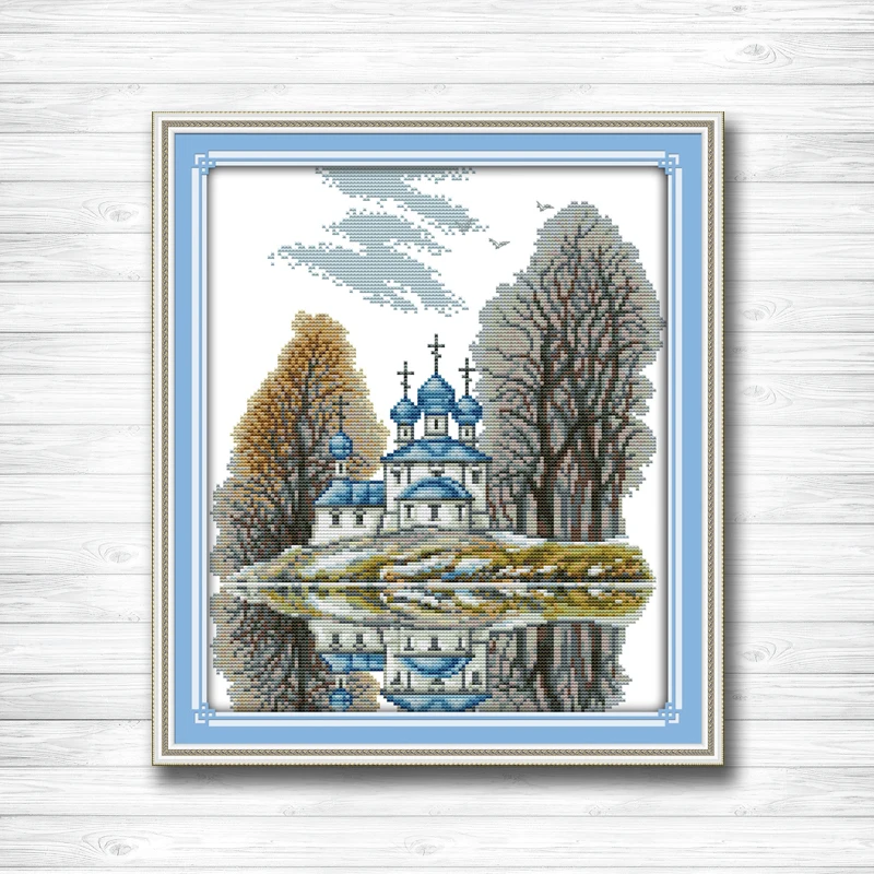 

Blue castle in the water European Scenery dmc 14CT 11CT counted cross stitch Needlework Set Embroidery kits chinese cross stitch