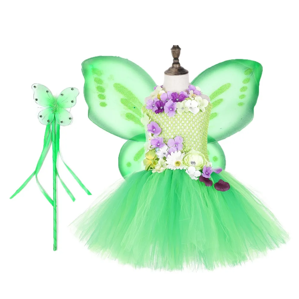 Green Princess Custom Wonder Fairy Tutu Dress Girls Clothing Christmas for Kids Flower Sleeveless Birthday Party | Детская одежда и