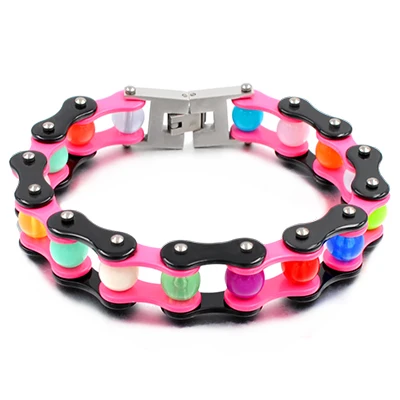 black pink colour Moorvan сладкий романтический стиль браслет в виде велосипедной цепи Модные женские ювелирные изделия из нержавеющей стали цветные шарики подарки на удачу VB663 - Окраска металла: black pink colour