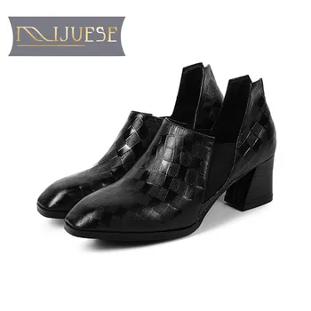 

MLJUESE 2019 women pumps sheepskin autumn spring patchwork green color slip on high heels lady shoes size 34-42 party dress