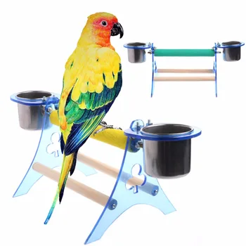 Parrot Perch Stand Platform Play Fun Toys Pet Wooden Playstand Cup For Bird Cage