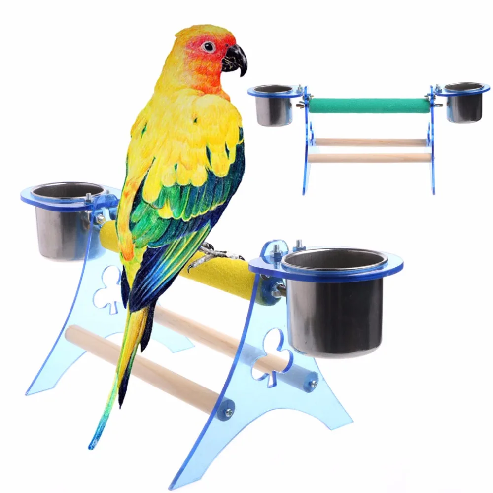 

Parrot Perch Stand Platform Play Fun Toys Pet Wooden Playstand Cup For Bird Cage