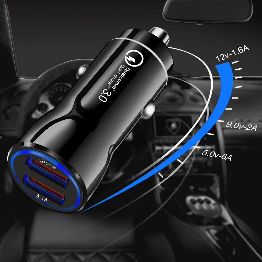 Автомобильное зарядное устройство SeenDa Quick Charge 3,0 Для huawei P30, зарядное устройство для мобильного телефона, 2 порта USB, 5 В, а, автомобильное зарядное устройство для iPhone, samsung, планшета