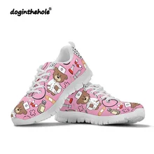 Doginthehole мультфильм Медведь медсестра обувь Печать прогулочная обувь женская уличная спортивная обувь Женская Повседневная кроссовки дышащие сетчатые