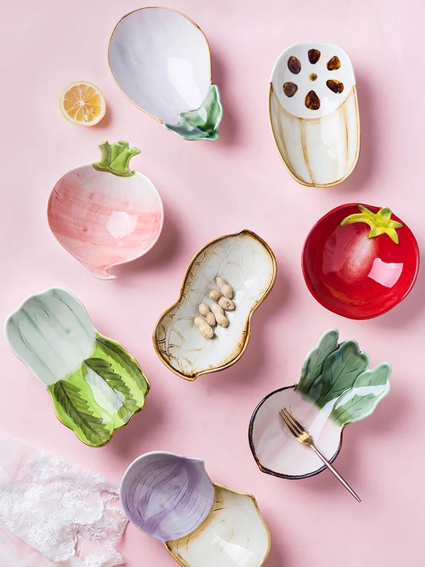 Lekoch Ceramic Plate Cute Ceramic Fruit and Vegetable Bowl Home Dish