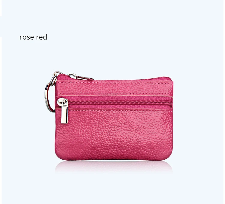 rose red Модный женский мужской кошелек из натуральной кожи для монет/кошелек для ключей, многофункциональный Дамский кошелек с двойной молнией, мини-держатель для карт, брелок-кошелек - Цвет: rose red