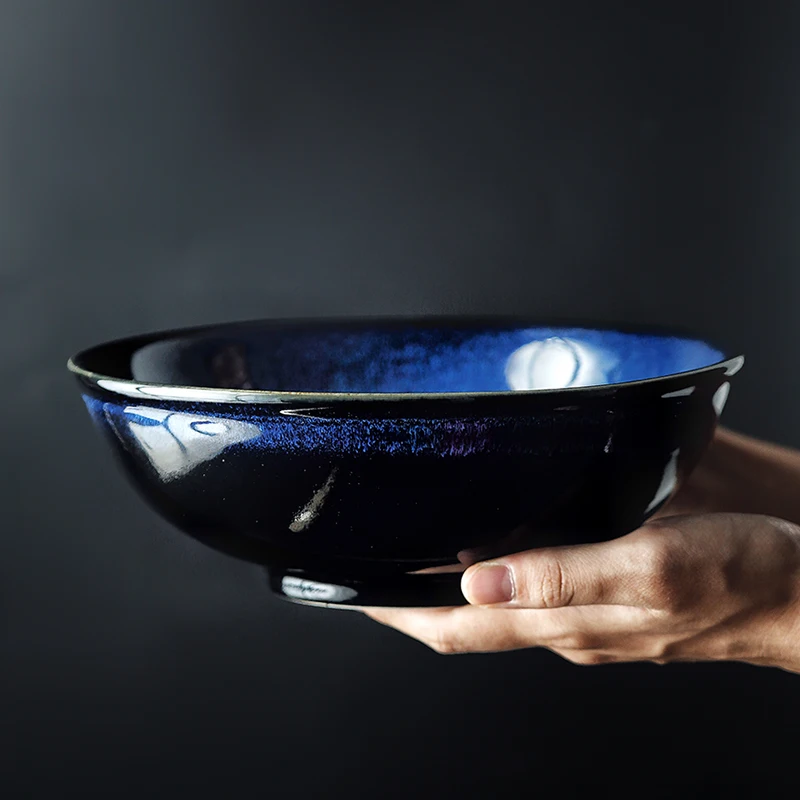 1 шт. Синяя Керамическая обеденная миска с дизайном кошачий глаз, миска для риса, круглая миска для супа и лапши, кухонная посуда для завтрака 4,5/8,5 дюйма