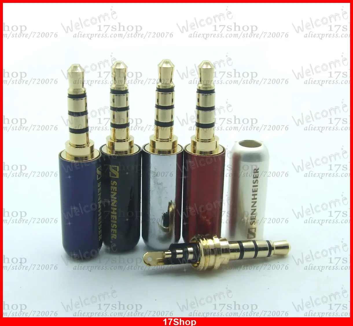 50PCS 5 colors 4 pin Metal 24K Gilding 1 8 3 5mm plug MIC Headphones Soldering