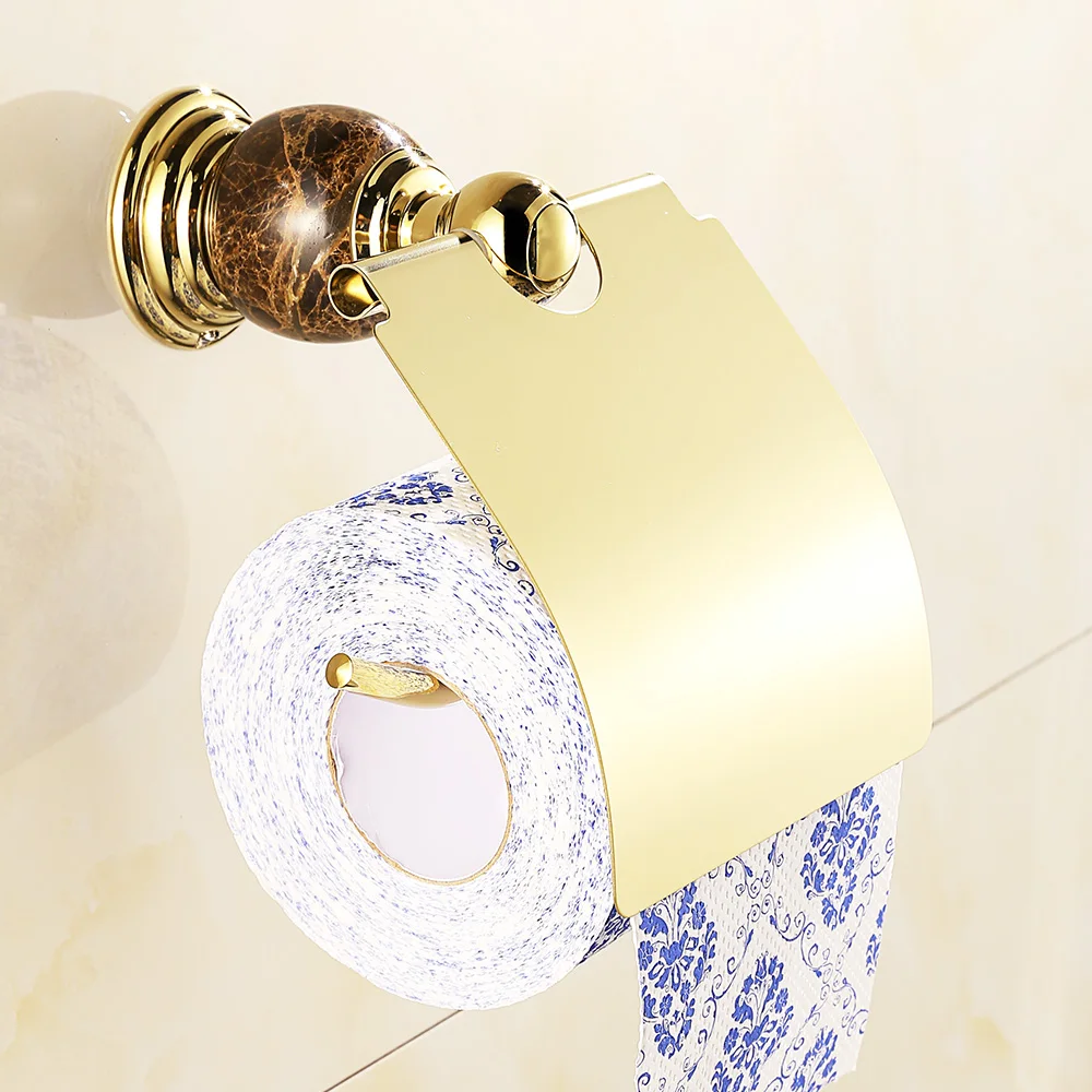 European Gold Marble Polished Toilet Paper Holder Antique Copper