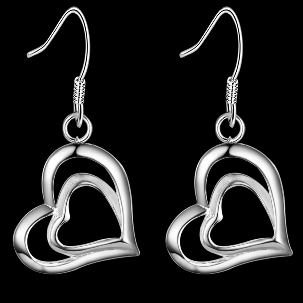 sliver 925 jewelry women's earrings heart earring suspension wedding