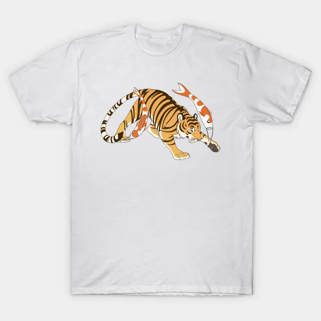 2017 Newest Men High Quality Brand T Shirt Cool Funny Flying Koinobori Tiger Japanese Fish Print T-Shirt Casual Tops Homme Tees | Мужская