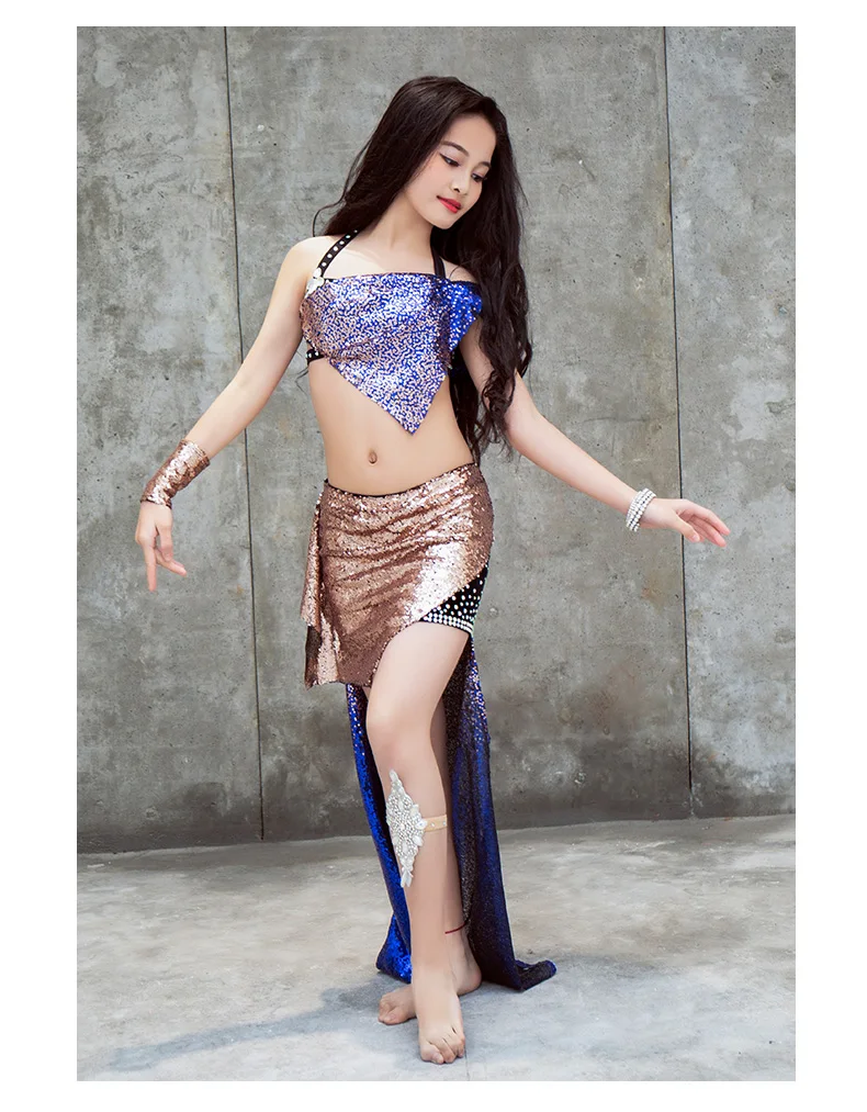 Professional дети обувь для девочек Bellydance костюм блестки на платье детей Oriental танцевальный сценический выступлений одежда(бюстгальтер+ юбка