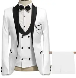 Мужские костюмы Slim Fit 3 шт. деловая куртка розовый смокинг Блейзер белые костюмы для свадьбы жених выпускного вечера вечерний (Блейзер +