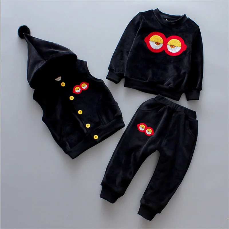 

Girls & Boys 3 Pieces Gold Velvet Set For Autumn Spring Children's Sport Suit Kids Korean Cartoon Set 80-110 High Quality
