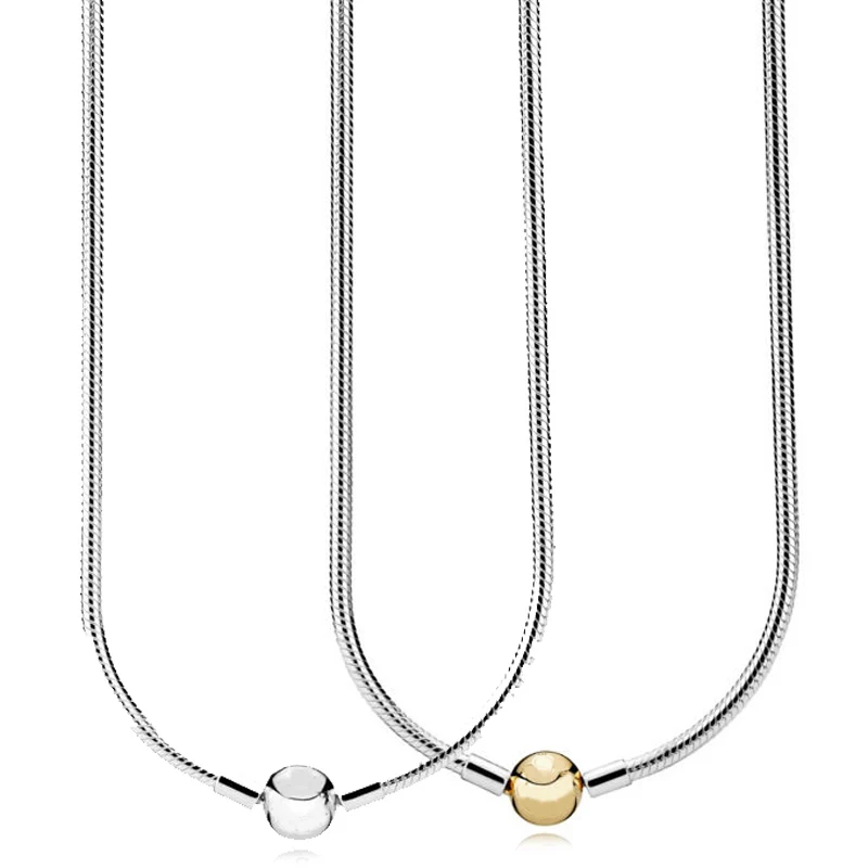 

New 925 Sterling Silver Necklace Moments Lobster Ball Clasp Smooth Snake Chain Necklace For Women Wedding Gift Pandora Jewelry