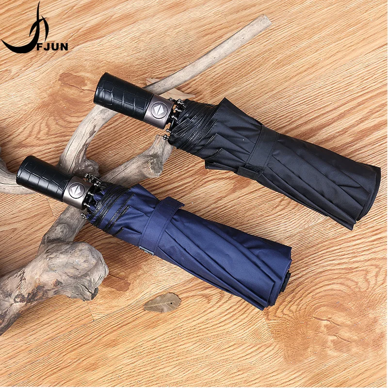 

Fully automatic 10k three folding men's business umbrella creative sunshine anti uv windproof reinforcing black coating paraguas