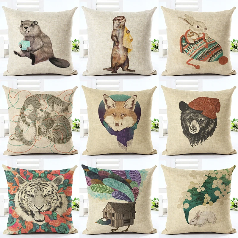 

Newest Design Cartoon Raccoon Throw Pillow Cushion Cover Home Decor Printed Linen Home Decor Pillowcase