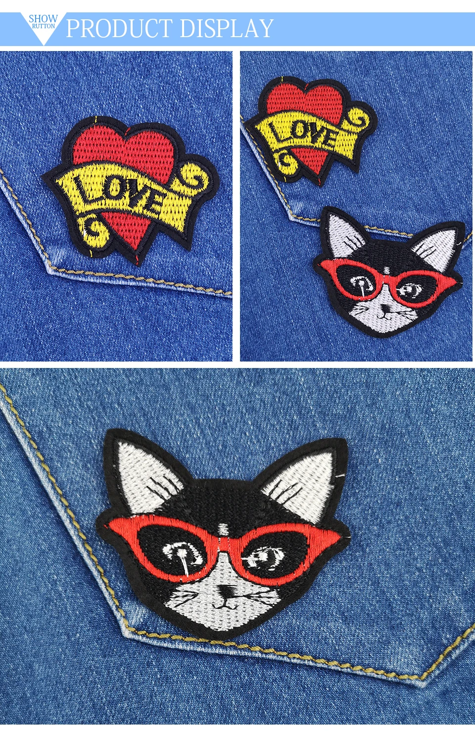 Iron Patches For Clothing Cat DIY Black Iron Embroidered Cat Patches Love Red Heart Patch 3D Sew On Badges For Clothes (8)